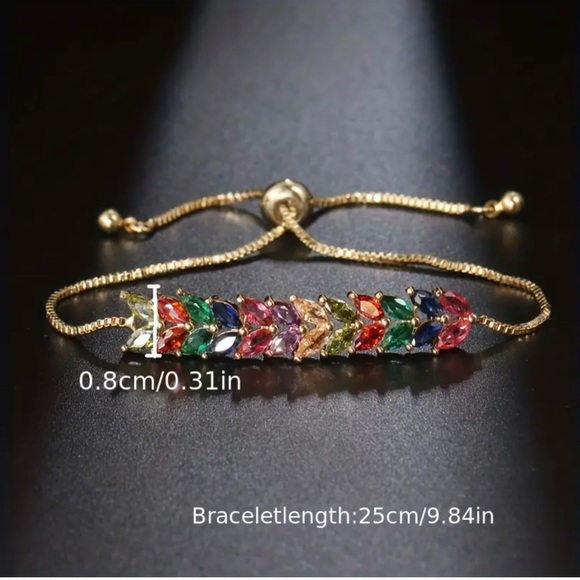 Golden Zirconium Leaves 🍃 Shape Adjustable Elegance Vintage Bracelet 💕 - Picture 3 of 6